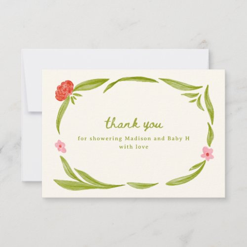 Cute Hand Drawn Floral Baby Shower Thank You Card