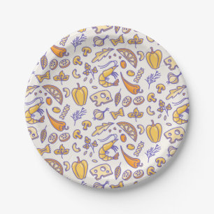 Cute Hand Drawn Food Restaurant Pattern Paper Plates