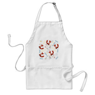 Cute Hand Drawn Fox Hearts in Yellow Blue Pink Adult Apron