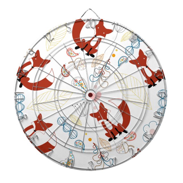 Cute Hand Drawn Fox Hearts in Yellow Blue Pink Dart Board (Front)