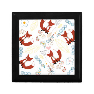 Cute Hand Drawn Fox Hearts in Yellow Blue Pink Keepsake Box