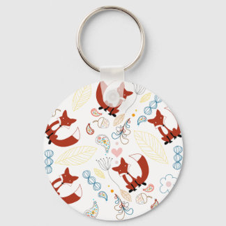 Cute Hand Drawn Fox Hearts in Yellow Blue Pink Keychain
