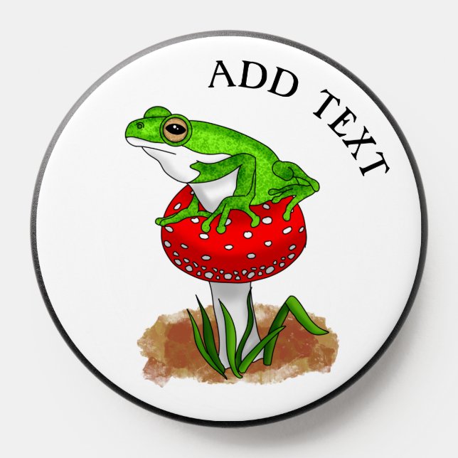 Cute Hand Drawn Frog on a Mushroom Personalized PopSocket (Popsocket)
