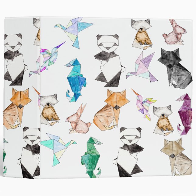 Cute Hand Drawn Geometric Paper Origami Animals Binder (Front/Spine)