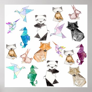 Cute Hand Drawn Geometric Paper Origami Animals Poster by BlackStrawberry_Co at Zazzle