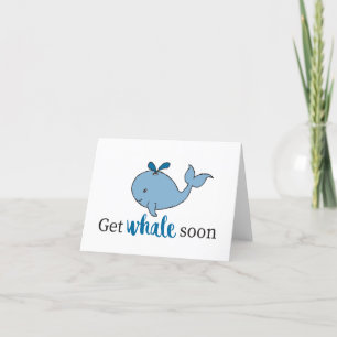 Cute Hand Drawn Get Whale Soon Whale Puns Design Letterpress Thank You Card