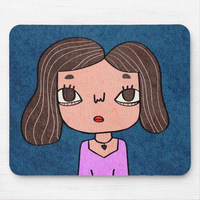 Cute Hand-Drawn Girl Illustration Unique Character Mouse Pad (Front)