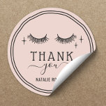 Cute Hand Drawn Girl Lashes Blush Pink Thank You Classic Round Sticker<br><div class="desc">Cute Hand Drawn Girl Lashes Blush Pink Thank You Stickers.</div>