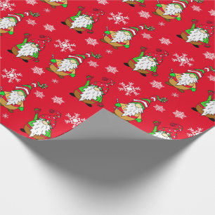 Cute Hand Drawn Gnome Festive Holiday Christmas Wrapping Paper
