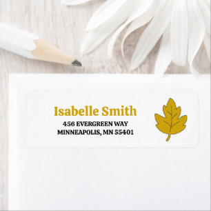 Cute Hand-Drawn Gold Fall Leaf Return Address Label