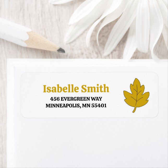 Cute Hand-Drawn Gold Fall Leaf Return Address Label (Insitu)