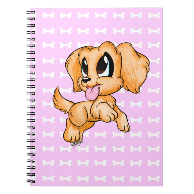 Cute Hand Drawn Golden Retriever Dog Pink Notebook (Front)