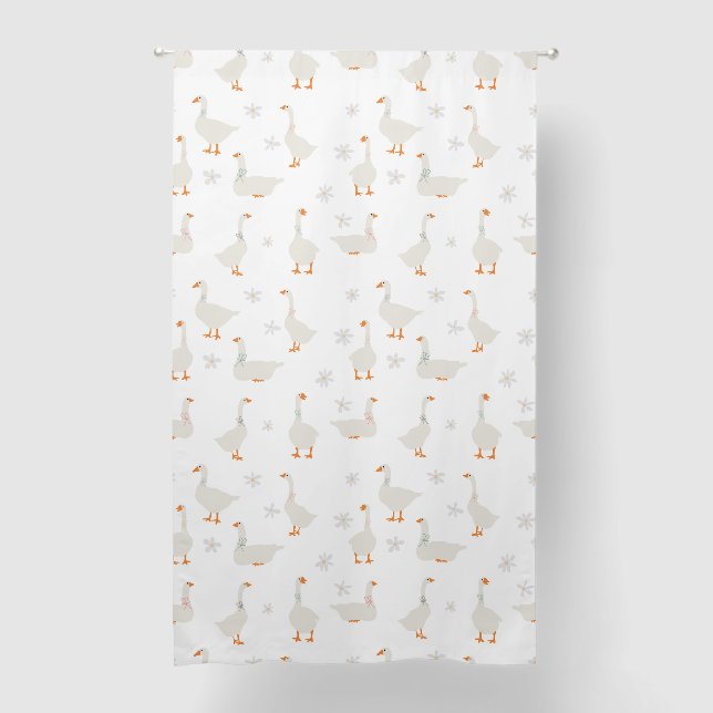 Cute Hand Drawn Goose & Daisies Baby Nursery Blackout Curtains (Front)