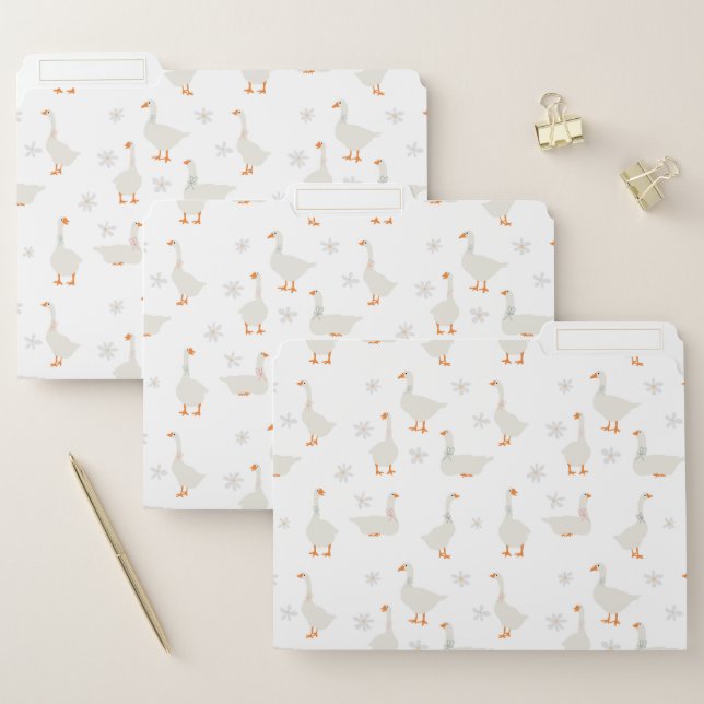 Cute Hand Drawn Goose & Daisies File Folder (Set)