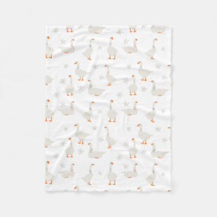 Cute Hand Drawn Goose & Daisies Fleece Blanket