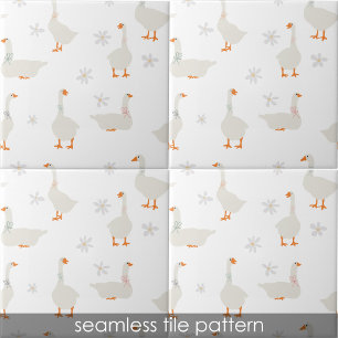 Cute Hand Drawn Goose & Daisies Kids Bathroom Ceramic Tile