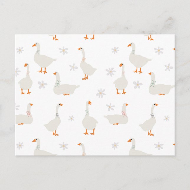 Cute Hand Drawn Goose & Daisies Postcard (Front)