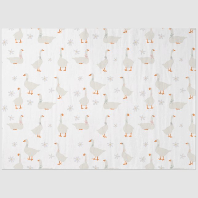 Cute Hand Drawn Goose & Daisies Tissue Paper (Front)