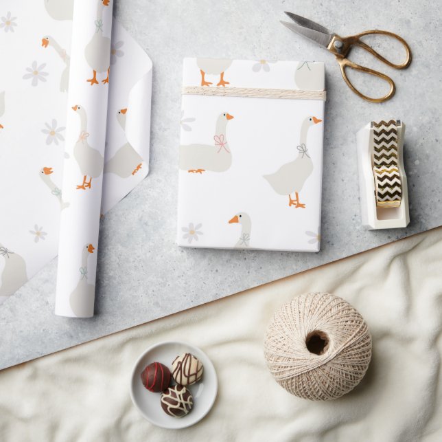 Cute Hand Drawn Goose & Daisies Wrapping Paper (Crafts)