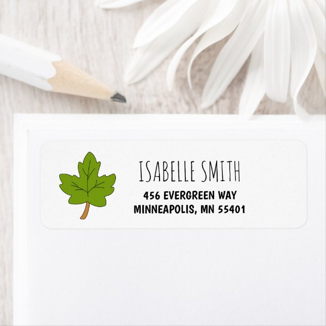Cute Hand-Drawn Green Leaf Return Address Label (Insitu)