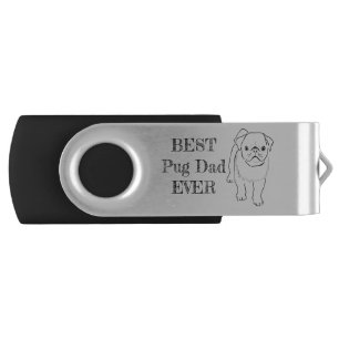 Cute Hand Drawn Grumpy Pug for Best Pug Dad Ever Flash Drive