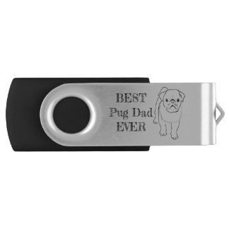 Cute Hand Drawn Grumpy Pug for Best Pug Dad Ever Flash Drive