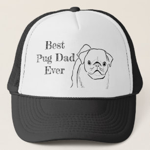 Cute Hand Drawn Grumpy Pug for Best Pug Dad Ever Trucker Hat