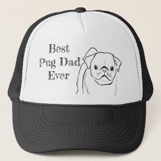 Cute Hand Drawn Grumpy Pug for Best Pug Dad Ever Trucker Hat