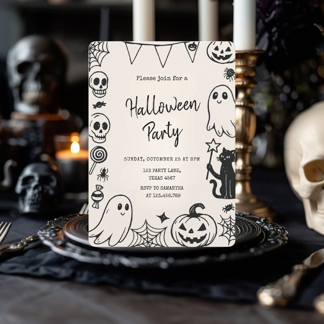 Cute Hand-Drawn Halloween Party Kids  Holiday Card (Creator Uploaded)
