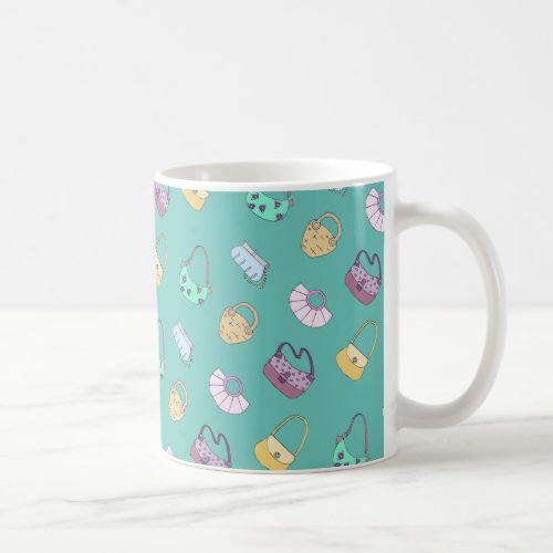 Cute Hand Drawn Handbags Doodles Pattern Teal Coffee Mug