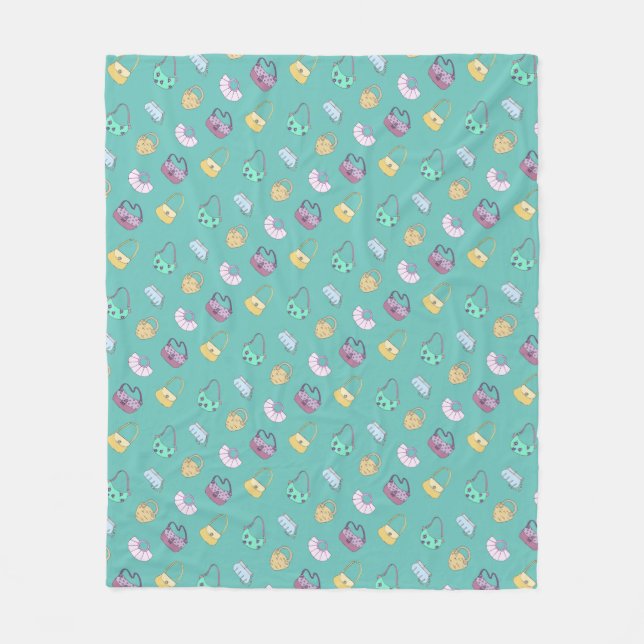 Cute Hand Drawn Handbags Doodles Pattern Teal Fleece Blanket (Front)