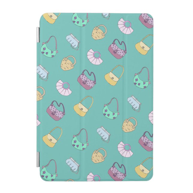 Cute Hand Drawn Handbags Doodles Pattern Teal iPad Mini Cover (Front)