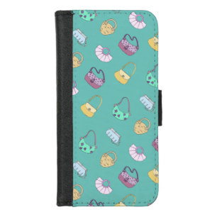 Cute Hand Drawn Handbags Doodles Pattern Teal iPhone 8/7 Wallet Case