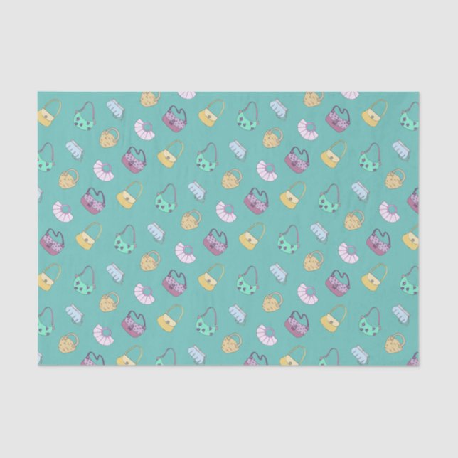 Cute Hand Drawn Handbags Doodles Pattern Teal Tissue Paper (Front)