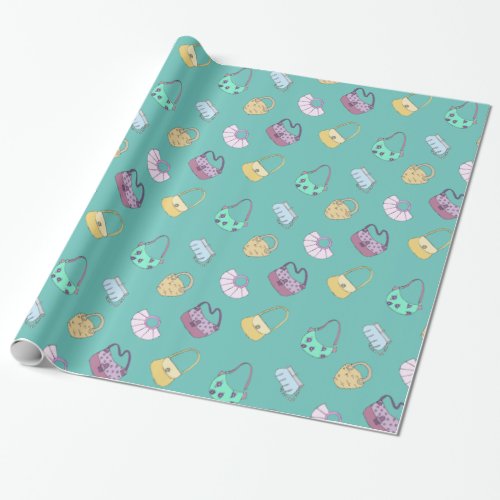 Cute Hand Drawn Handbags Doodles Pattern Teal Wrapping Paper