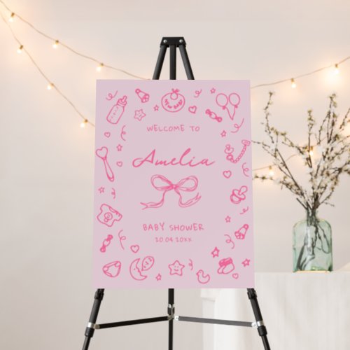 cute hand drawn handwritten pink baby shower foam board