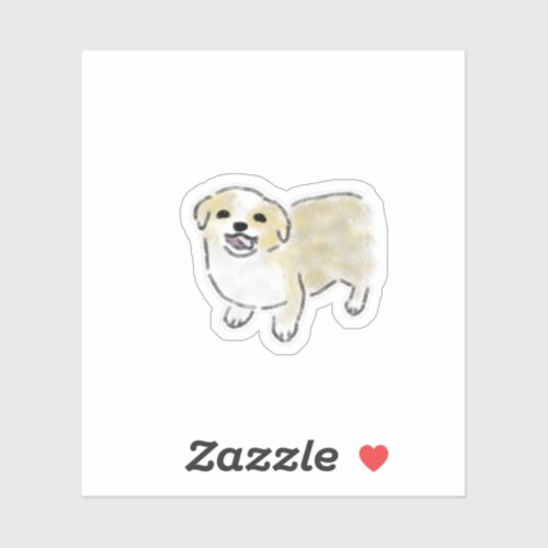 Cute Hand-Drawn Happy Golden Puppy Art Sticker