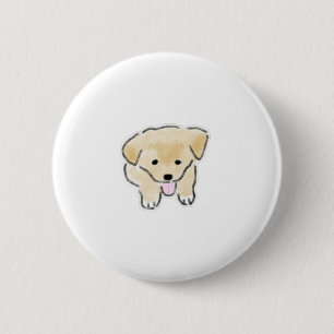 Cute Hand-Drawn Happy Smiling Puppy Illustration Button