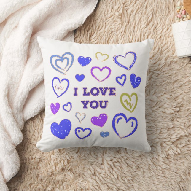 Cute Hand Drawn Heart Throw Pillow (Blanket)