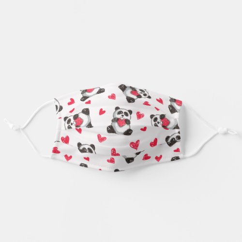 Cute Hand Drawn Hearts And Pandas Adult Cloth Face Mask