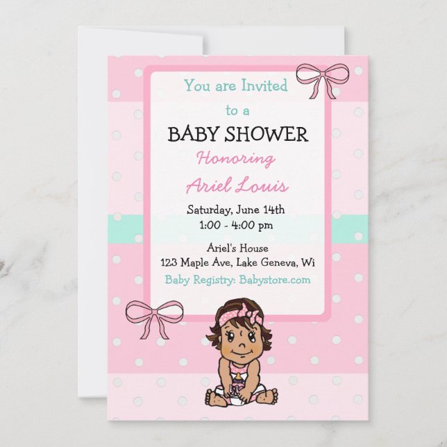 Cute Hand drawn Hispanic Baby Girl Baby Shower Invitation (Front)