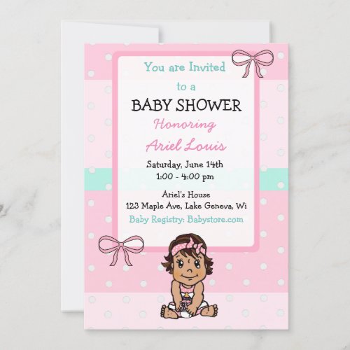 Cute Hand drawn Hispanic Baby Girl Baby Shower Invitation