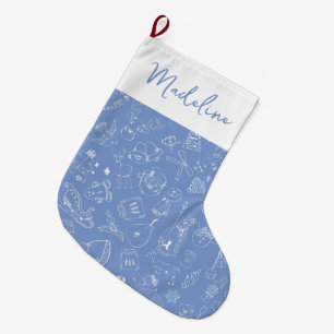 Cute Hand Drawn Holiday Doodle Pattern Large Christmas Stocking