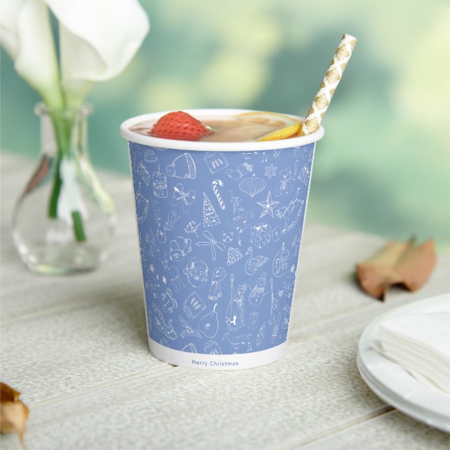Cute Hand Drawn Holiday Doodle Pattern Paper Cups (Insitu)