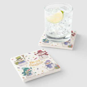 Cute Hand Drawn Holiday Snowman Stone Coaster