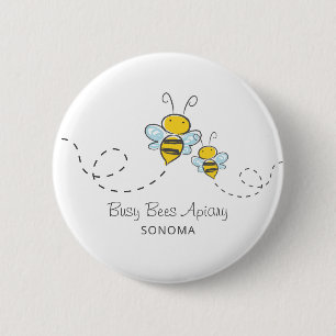 Cute Hand Drawn Honey Bees Apiary Beekeeper Logo Button