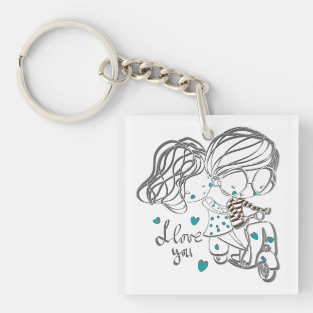 Cute Hand-Drawn "I Love You" Digital Art Keychain (Front)