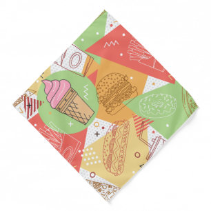 Cute hand drawn ice cream Hamburger food pattern Bandana