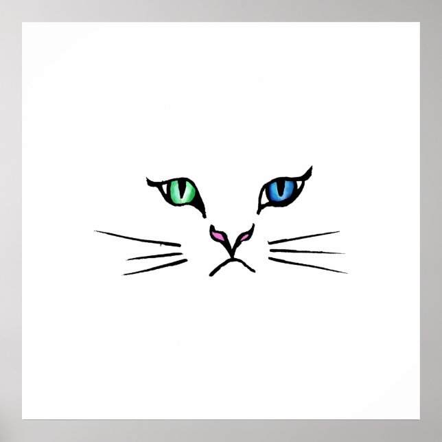 Cute Hand Drawn Kitten Face Poster (Front)