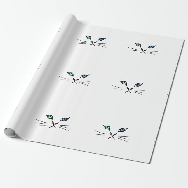 Cute Hand Drawn Kitten Face Wrapping Paper (Unrolled)